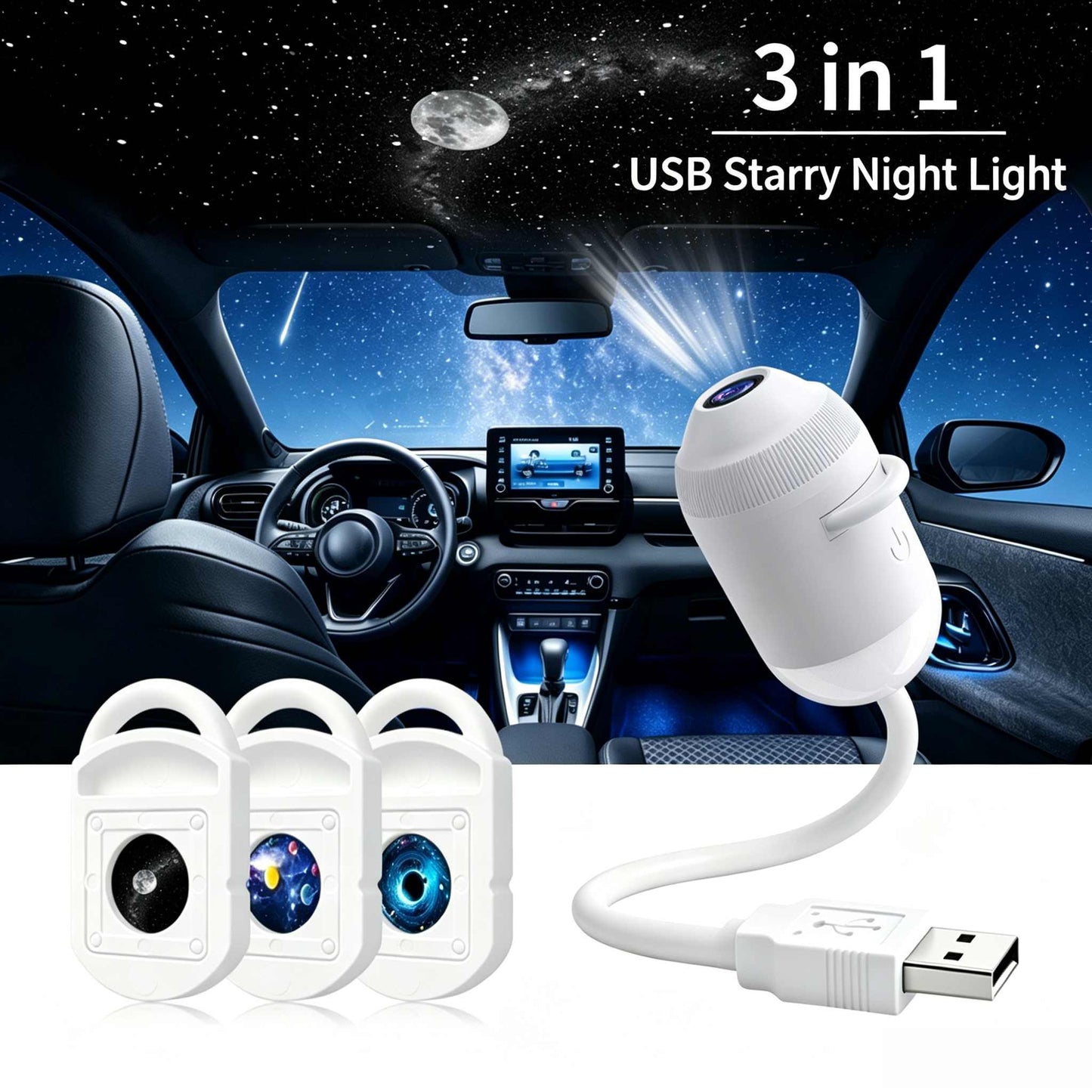 5D Mini Galaxy Star Projector – Dynamic Ambient Light for Bedroom, Car & Home