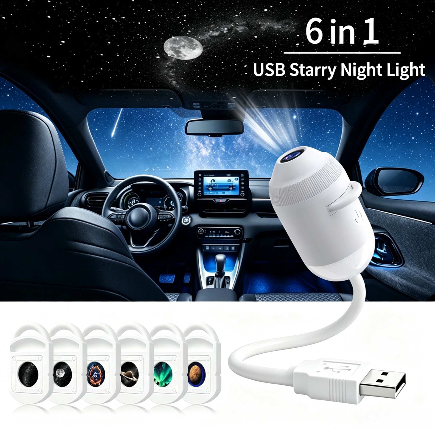 5D Mini Galaxy Star Projector – Dynamic Ambient Light for Bedroom, Car & Home